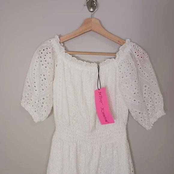 Betsey Johnson Eyelet White Coastal Bridal Bachelorette Midi Dress Size S New - Picture 3 of 9